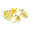 Arete Dormilona 02.336.0148.2 Plata Rodinada, Diseño de Corona, con Zirconia Cubica Blanca y Cristal Blanca, Pulido, Tono Dorado