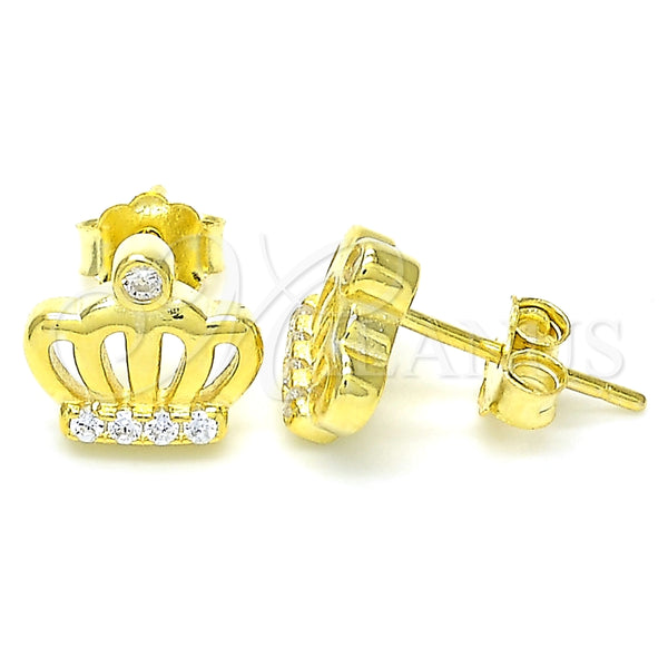 Arete Dormilona 02.336.0148.2 Plata Rodinada, Diseño de Corona, con Zirconia Cubica Blanca y Cristal Blanca, Pulido, Tono Dorado