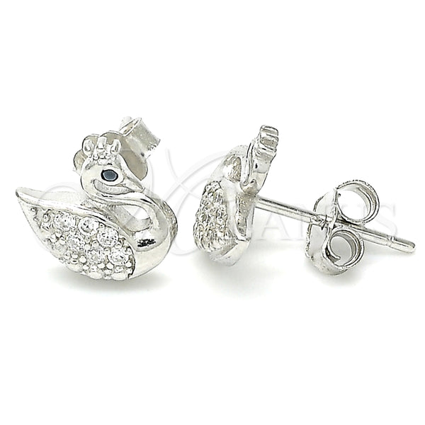 Arete Dormilona 02.336.0149 Plata Rodinada, Diseño de Cisne, con Zirconia Cubica Negro y Blanca, Pulido, Rodinado