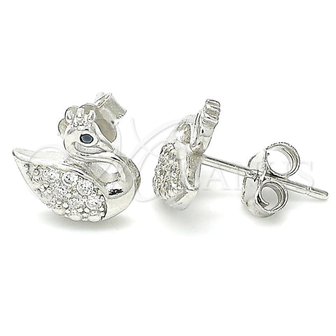 Arete Dormilona 02.336.0149 Plata Rodinada, Diseño de Cisne, con Zirconia Cubica Negro y Blanca, Pulido, Rodinado
