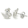 Arete Dormilona 02.336.0149 Plata Rodinada, Diseño de Cisne, con Zirconia Cubica Negro y Blanca, Pulido, Rodinado