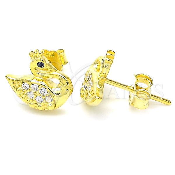 Arete Dormilona 02.336.0149.2 Plata Rodinada, Diseño de Cisne, con Zirconia Cubica Negro y Blanca, Pulido, Tono Dorado