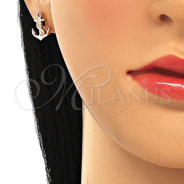 Arete Dormilona 02.336.0150.1 Plata Rodinada, Diseño de Ancla, con Zirconia Cubica Blanca, Pulido, Tono Rosado