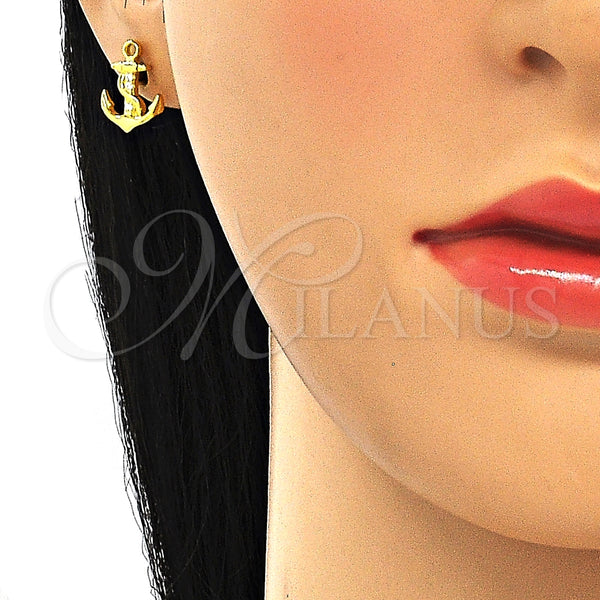 Arete Dormilona 02.336.0150.2 Plata Rodinada, Diseño de Ancla, con Zirconia Cubica Blanca, Pulido, Tono Dorado
