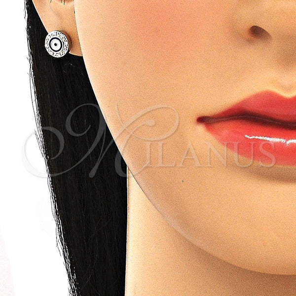 Arete Dormilona 02.336.0151 Plata Rodinada, Diseño de Ojo Griego, con Micro Pave Blanca, Esmaltado Azul, Rodinado