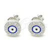 Arete Dormilona 02.336.0151 Plata Rodinada, Diseño de Ojo Griego, con Micro Pave Blanca, Esmaltado Azul, Rodinado