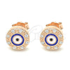 Arete Dormilona 02.336.0151.1 Plata Rodinada, Diseño de Ojo Griego, con Micro Pave Blanca, Esmaltado Azul, Tono Rosado