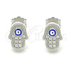 Arete Dormilona 02.336.0152 Plata Rodinada, Diseño de Judaica y Mano de Dios, con Micro Pave Blanca, Esmaltado Azul, Rodinado
