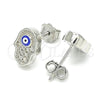 Arete Dormilona 02.336.0152 Plata Rodinada, Diseño de Judaica y Mano de Dios, con Micro Pave Blanca, Esmaltado Azul, Rodinado