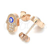 Arete Dormilona 02.336.0152.1 Plata Rodinada, Diseño de Judaica y Mano de Dios, con Micro Pave Blanca, Esmaltado Azul, Tono Rosado