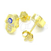 Arete Dormilona 02.336.0152.2 Plata Rodinada, Diseño de Judaica y Mano de Dios, con Micro Pave Blanca, Esmaltado Azul, Tono Dorado