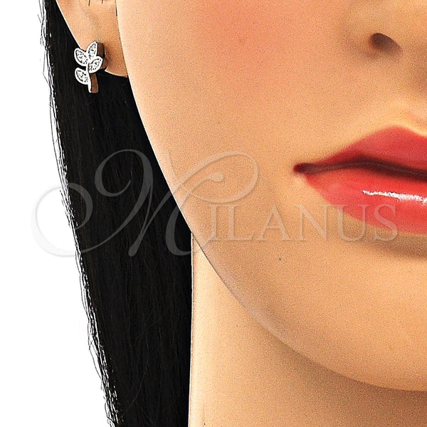 Arete Dormilona 02.336.0153 Plata Rodinada, Diseño de Oja, con Zirconia Cubica Blanca, Pulido, Rodinado