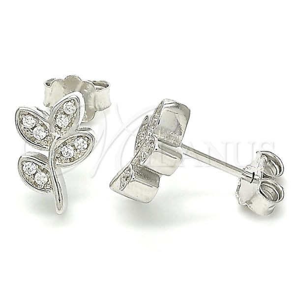 Arete Dormilona 02.336.0153 Plata Rodinada, Diseño de Oja, con Zirconia Cubica Blanca, Pulido, Rodinado