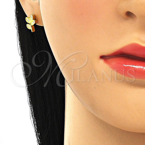 Arete Dormilona 02.336.0153.2 Plata Rodinada, Diseño de Oja, con Zirconia Cubica Blanca, Pulido, Tono Dorado
