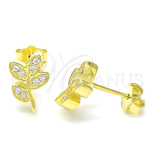 Arete Dormilona 02.336.0153.2 Plata Rodinada, Diseño de Oja, con Zirconia Cubica Blanca, Pulido, Tono Dorado