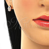 Arete Dormilona 02.336.0154.1 Plata Rodinada, Diseño de Mano de Dios y Ojo Griego, con Micro Pave Blanca, Esmaltado Azul, Tono Rosado