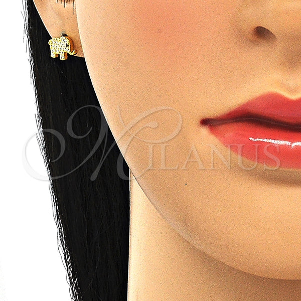 Arete Dormilona 02.336.0030.2 Plata Rodinada, Diseño de Elefante, con Micro Pave Blanca y Negro, Pulido, Tono Dorado