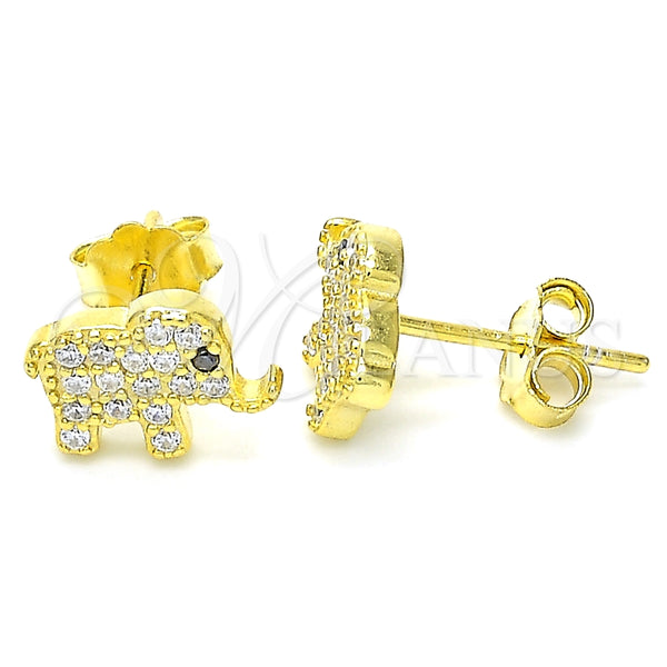 Arete Dormilona 02.336.0030.2 Plata Rodinada, Diseño de Elefante, con Micro Pave Blanca y Negro, Pulido, Tono Dorado