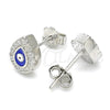Arete Dormilona 02.336.0156 Plata Rodinada, Diseño de Ojo Griego y Gota, con Micro Pave Blanca, Esmaltado Azul, Rodinado