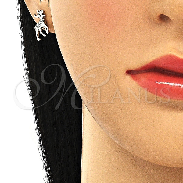Arete Dormilona 02.336.0158 Plata Rodinada, Diseño de Ciervo, con Micro Pave Negro y Blanca, Pulido, Rodinado