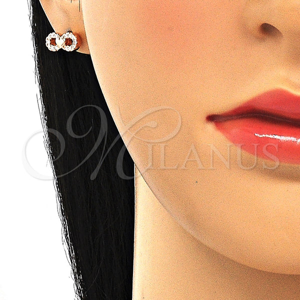 Arete Dormilona 02.336.0029.1 Plata Rodinada, Diseño de Infinito y Corazón, con Zirconia Cubica Blanca, Pulido, Tono Rosado