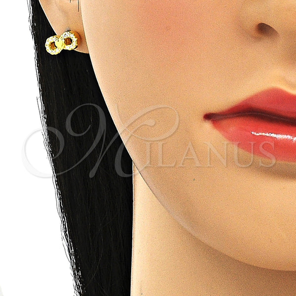 Arete Dormilona 02.336.0029.2 Plata Rodinada, Diseño de Infinito y Corazón, con Zirconia Cubica Blanca, Pulido, Tono Dorado