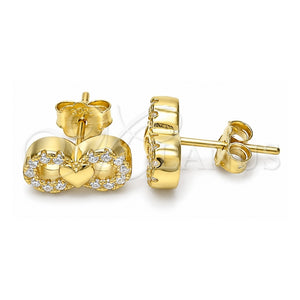 Arete Dormilona 02.336.0029.2 Plata Rodinada, Diseño de Infinito y Corazón, con Zirconia Cubica Blanca, Pulido, Tono Dorado