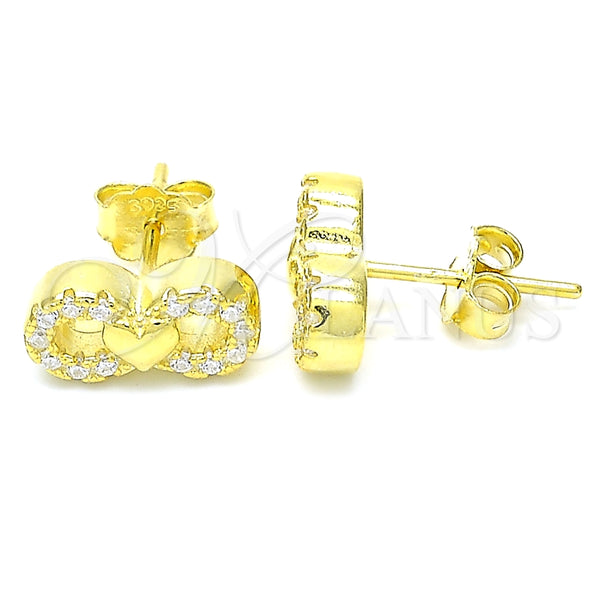 Arete Dormilona 02.336.0029.2 Plata Rodinada, Diseño de Infinito y Corazón, con Zirconia Cubica Blanca, Pulido, Tono Dorado