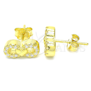 Arete Dormilona 02.336.0029.2 Plata Rodinada, Diseño de Infinito y Corazón, con Zirconia Cubica Blanca, Pulido, Tono Dorado