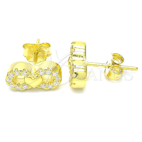 Arete Dormilona 02.336.0029.2 Plata Rodinada, Diseño de Infinito y Corazón, con Zirconia Cubica Blanca, Pulido, Tono Dorado