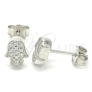 Arete Dormilona 02.336.0159 Plata Rodinada, Diseño de Judaica y Mano de Dios, con Micro Pave Blanca, Pulido, Rodinado