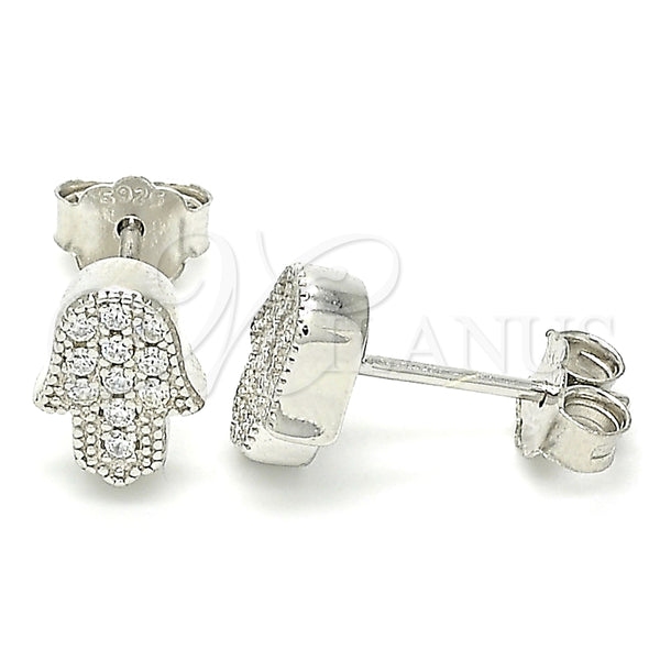 Arete Dormilona 02.336.0159 Plata Rodinada, Diseño de Mano de Dios, con Micro Pave Blanca, Pulido, Rodinado