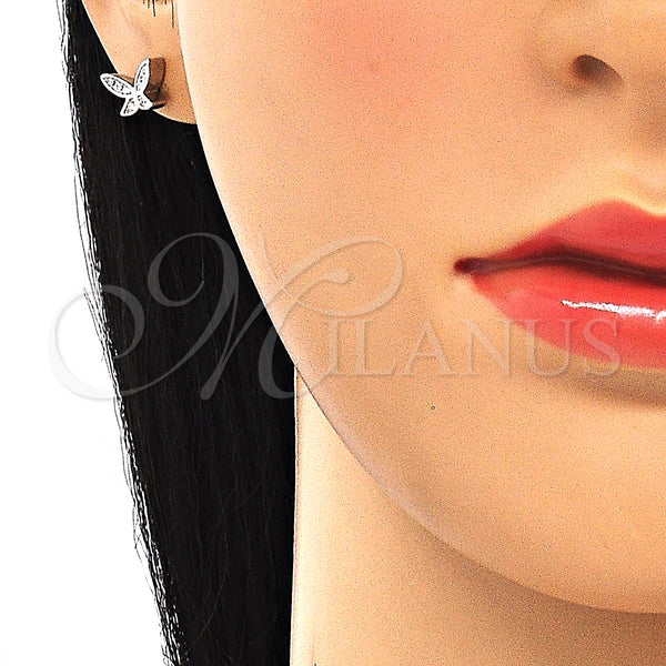 Arete Dormilona 02.336.0160 Plata Rodinada, Diseño de Mariposa, con Blanca Micro Pave, Pulido, Rodinado