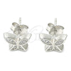 Arete Dormilona 02.336.0160 Plata Rodinada, Diseño de Mariposa, con Micro Pave Blanca, Pulido, Rodinado