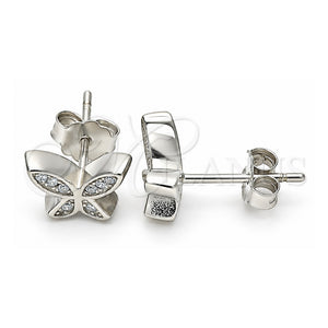 Arete Dormilona 02.336.0160 Plata Rodinada, Diseño de Mariposa, con Micro Pave Blanca, Pulido, Rodinado