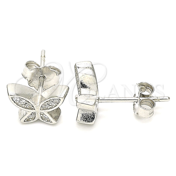 Arete Dormilona 02.336.0160 Plata Rodinada, Diseño de Mariposa, con Blanca Micro Pave, Pulido, Rodinado