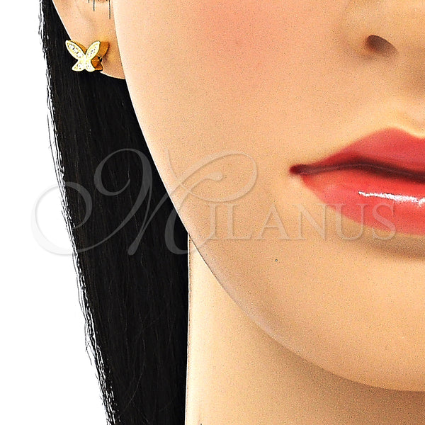 Arete Dormilona 02.336.0160.2 Plata Rodinada, Diseño de Mariposa, con Blanca Micro Pave, Pulido, Tono Dorado