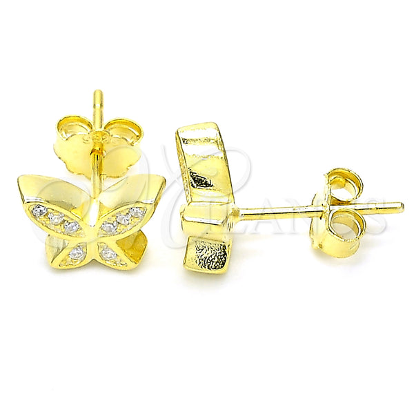 Arete Dormilona 02.336.0160.2 Plata Rodinada, Diseño de Mariposa, con Blanca Micro Pave, Pulido, Tono Dorado
