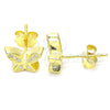 Arete Dormilona 02.336.0160.2 Plata Rodinada, Diseño de Mariposa, con Micro Pave Blanca, Pulido, Tono Dorado