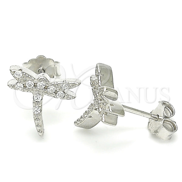 Arete Dormilona 02.336.0162 Plata Rodinada, Diseño de Libélula, con Zirconia Cubica Blanca, Pulido, Rodinado