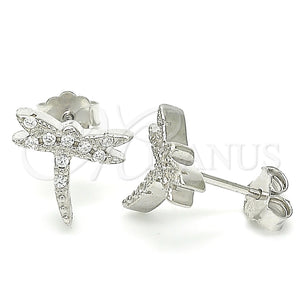 Arete Dormilona 02.336.0162 Plata Rodinada, Diseño de Libélula, con Zirconia Cubica Blanca, Pulido, Rodinado