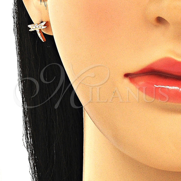 Arete Dormilona 02.336.0162.1 Plata Rodinada, Diseño de Libélula, con Zirconia Cubica Blanca, Pulido, Tono Rosado