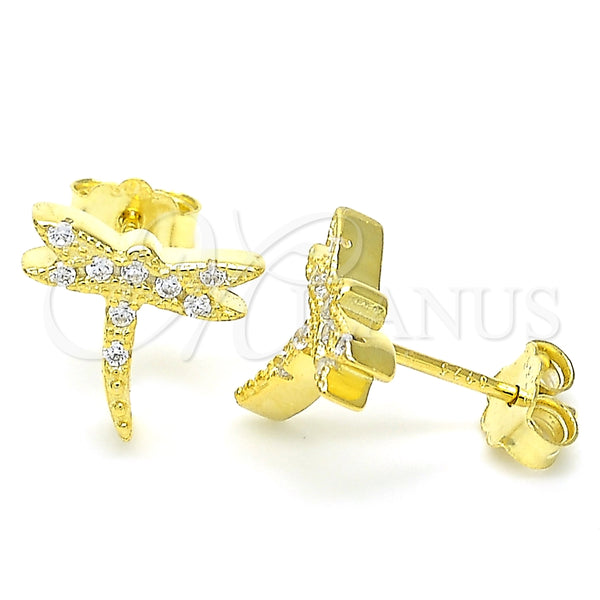 Arete Dormilona 02.336.0162.2 Plata Rodinada, Diseño de Libélula, con Zirconia Cubica Blanca, Pulido, Tono Dorado