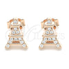 Arete Dormilona 02.336.0164.1 Plata Rodinada, Diseño de Torre Eiffel, con Zirconia Cubica Blanca, Pulido, Tono Rosado