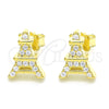 Arete Dormilona 02.336.0164.2 Plata Rodinada, Diseño de Torre Eiffel, con Zirconia Cubica Blanca, Pulido, Tono Dorado