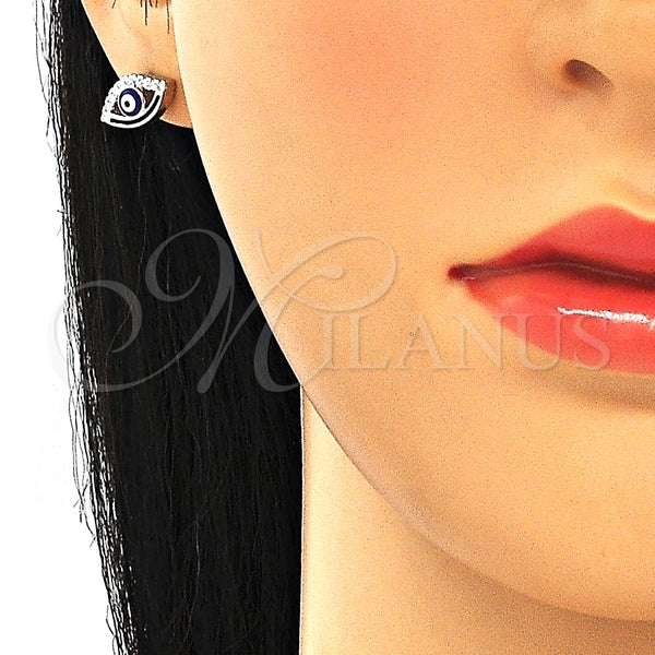 Arete Dormilona 02.336.0166 Plata Rodinada, Diseño de Ojo Griego, Esmaltado Azul, Rodinado