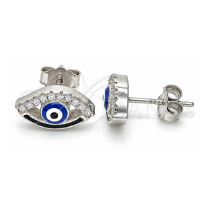 Arete Dormilona 02.336.0166 Plata Rodinada, Diseño de Ojo Griego, Esmaltado Azul, Rodinado