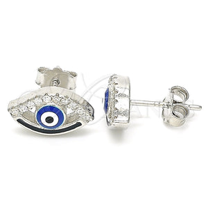Arete Dormilona 02.336.0166 Plata Rodinada, Diseño de Ojo Griego, Esmaltado Azul, Rodinado