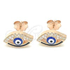 Arete Dormilona 02.336.0166.1 Plata Rodinada, Diseño de Ojo Griego, con Micro Pave Blanca, Esmaltado Azul, Tono Rosado