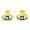 Arete Dormilona 02.336.0166.2 Plata Rodinada, Diseño de Ojo Griego, con Micro Pave Blanca, Esmaltado Azul, Tono Dorado